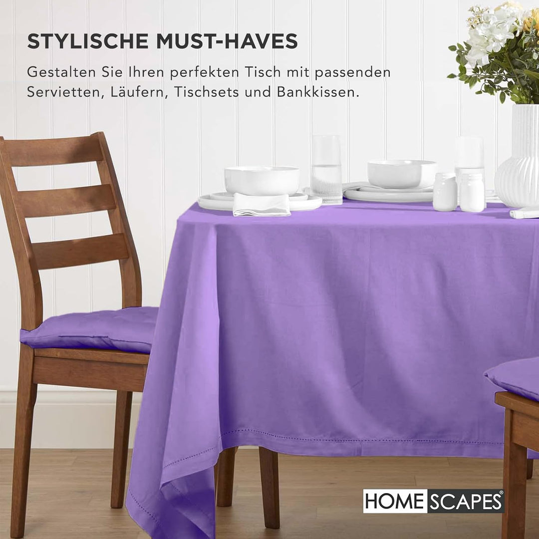 HOMESCAPES 4er Set Stuhlkissen 40 x 40 cm, lila, Sitzkissen mit Bändern und Knopfverschluss, einfarb