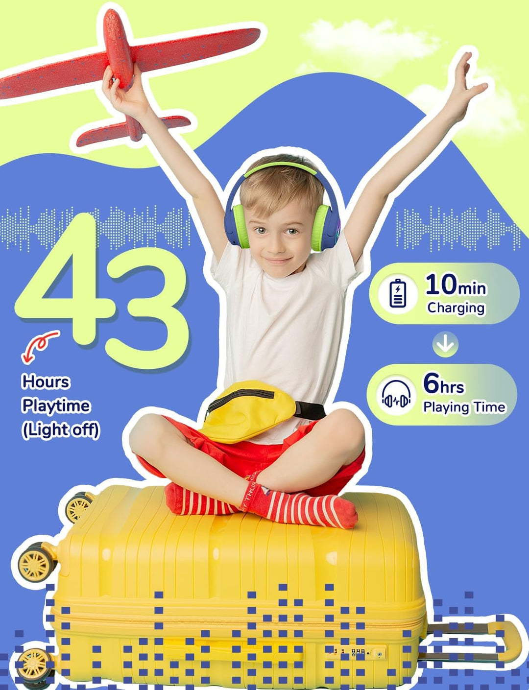 iClever Bluetooth kopfhörer Kinder mit LED-Leuchten, 74/85dBA Lautstärkebegrenzung, 43 Stunden Spiel