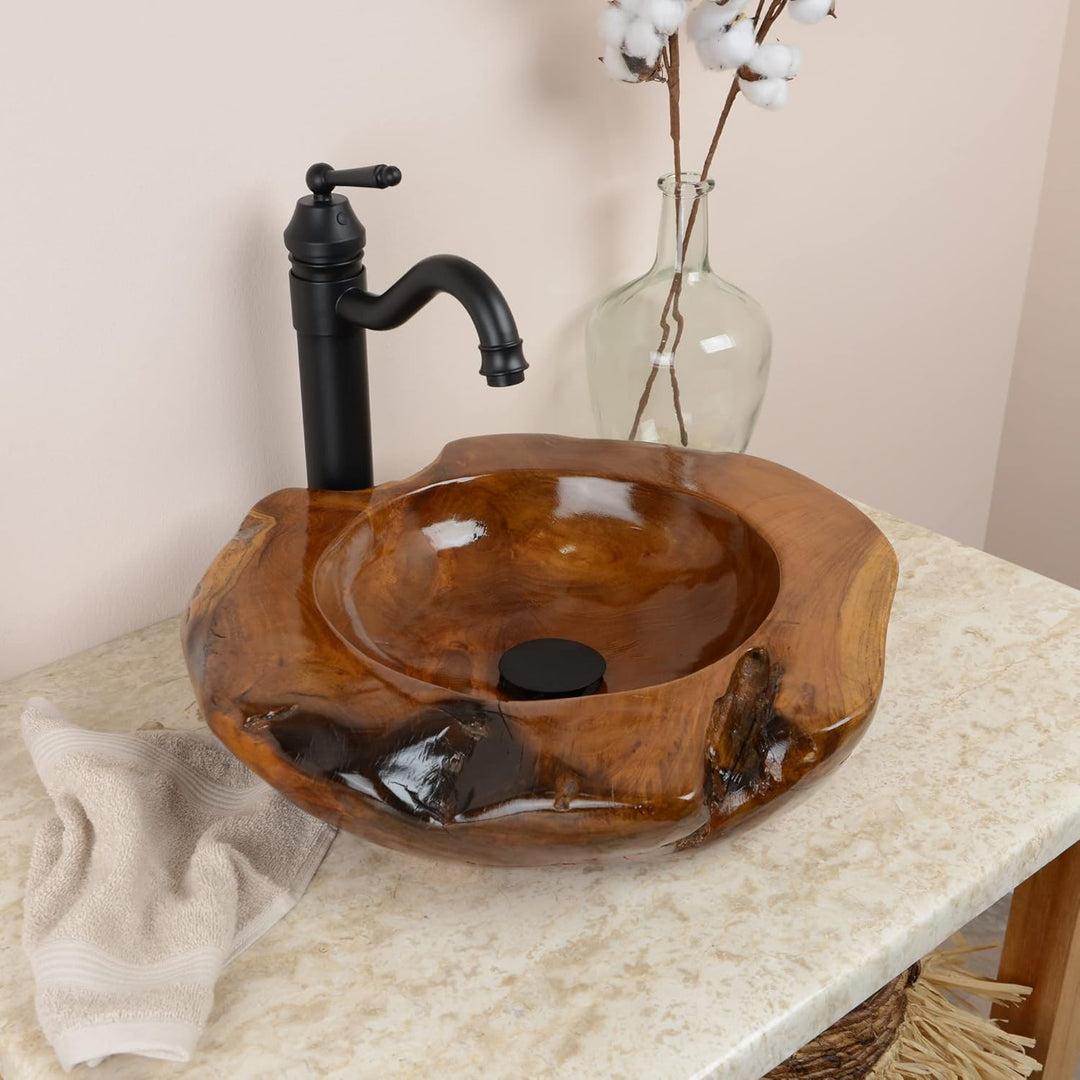 45 cm rundes Teakholz Waschbecken in braun von WOHNFREUDEN - Mit Unikat Auswahl Auswahl des Unikats