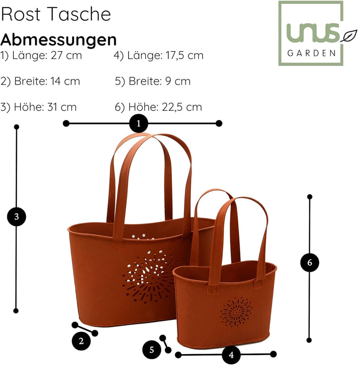 UNUS Garden Handtaschen 2er Set, Gartendeko Rostoptik, Roststecker aus Edelrost Metall, Rost Deko fü