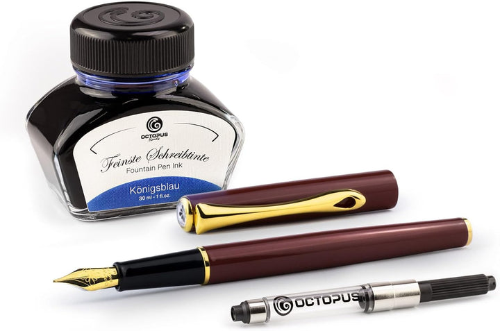 Diplomat Traveller Dark Red Gold Füllhalter-Set, Füllhalter aus Metall im Set mit Schreibtinte und K