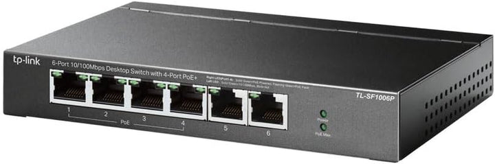 TP-Link TL-SF1006P 6-Port Fast Ethernet PoE Switch mit 4 PoE+ Ports (67 Watt, geschirmte RJ-45 Ports