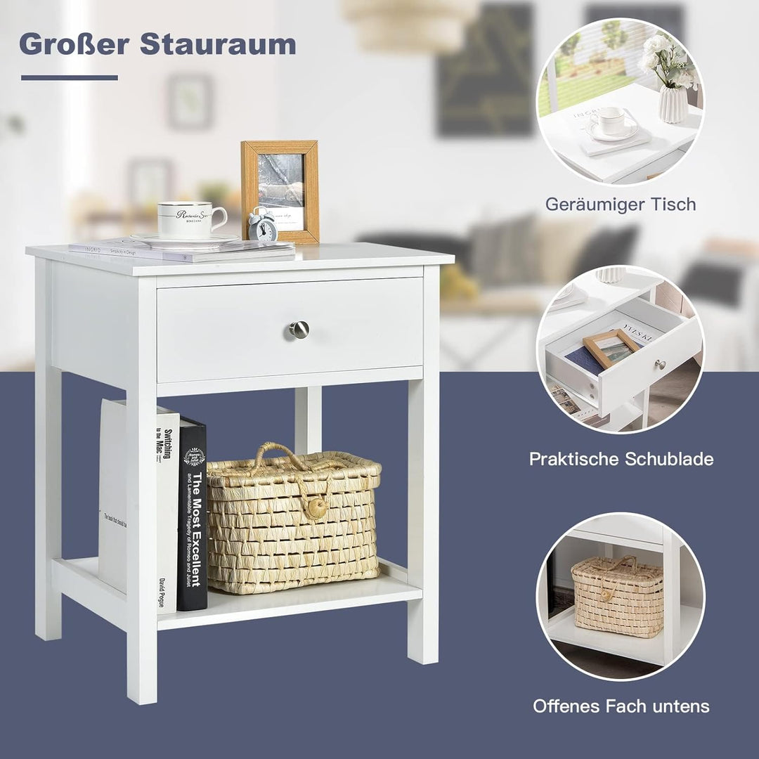 COSTWAY Nachttisch mit Schublade, Beistelltisch 2 Ebene Holz, Nachtkommode Nachtschrank Flurkommode,