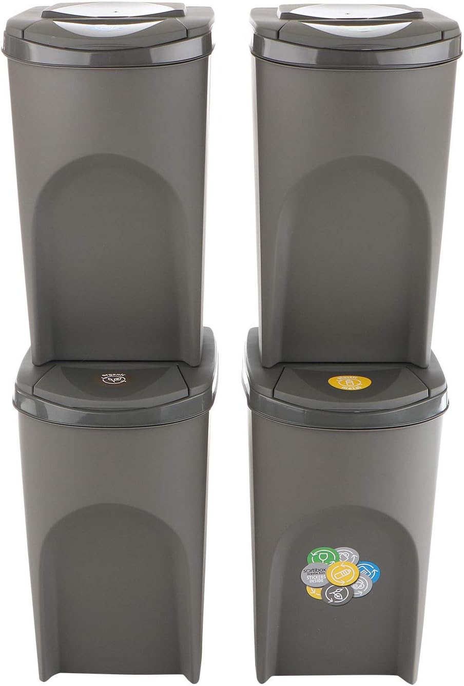Prosperplast Sortibox Mülleimer Mülltrennsystem Abfalleimer Behälter (4x35L, Grau) 4x35L