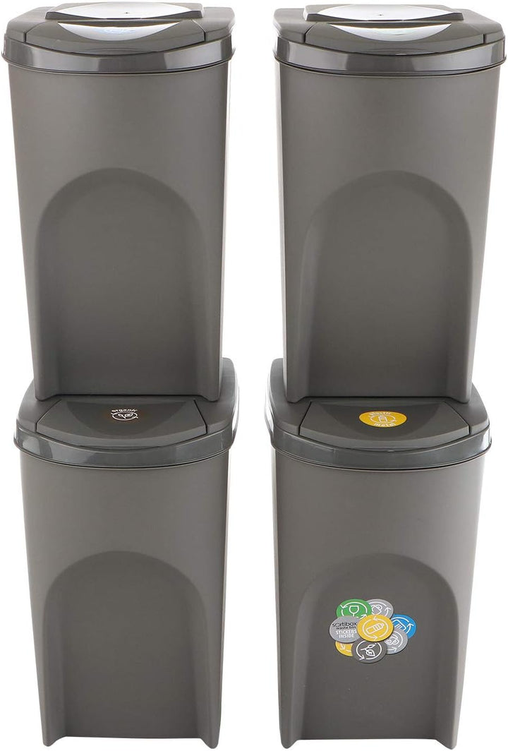 Prosperplast Sortibox Mülleimer Mülltrennsystem Abfalleimer Behälter (4x35L, Grau) 4x35L