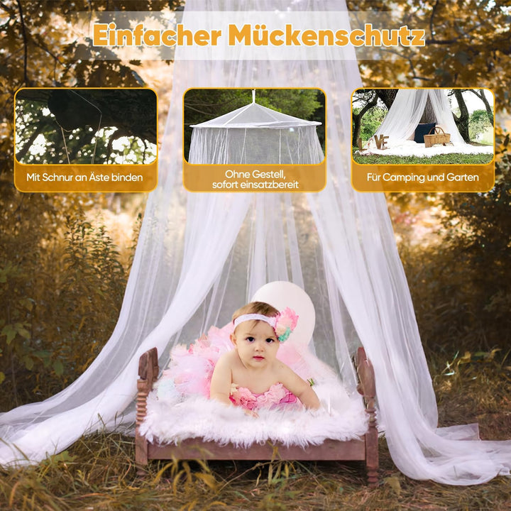Sekey XXL Moskitonetz Doppelbett Rund, Mückennetz Bett Feinmaschig Mesh, Insektennetz für Innen und