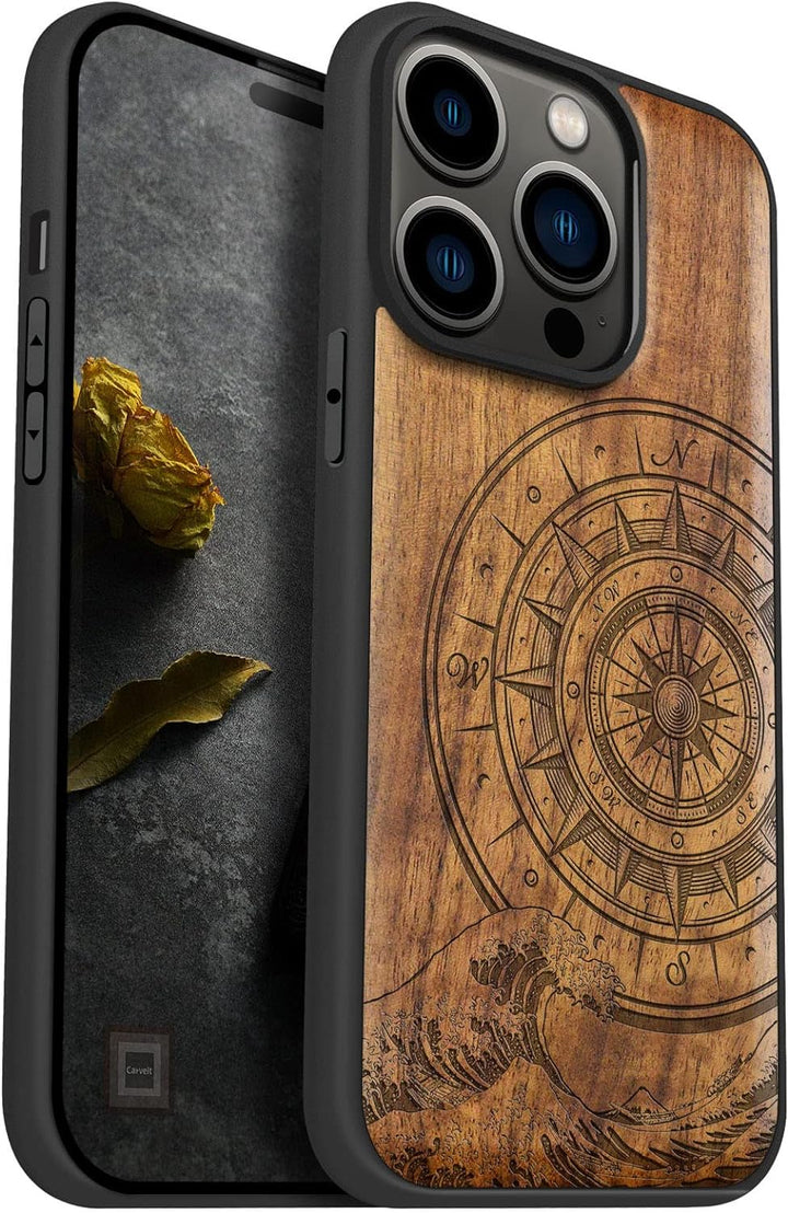 Carveit Handyhülle für iPhone 14 Pro Holz Cover kompatibel mit MagSafe Massivholz für Apple 14Pro St