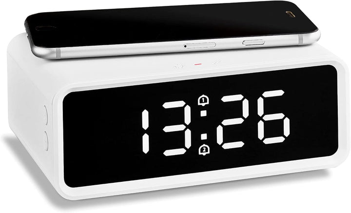 ADE CK2010 digitaler Wecker, kabelloses induktives Laden QI Smartphone 10W, mit Ladestation Wireless