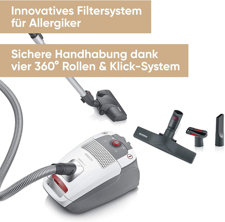 SEVERIN BC7047 7047, Staubsauger, weiss-rot 4L, Weiss/Rot, 850 W, 4L, Weiss/Rot, 850 W