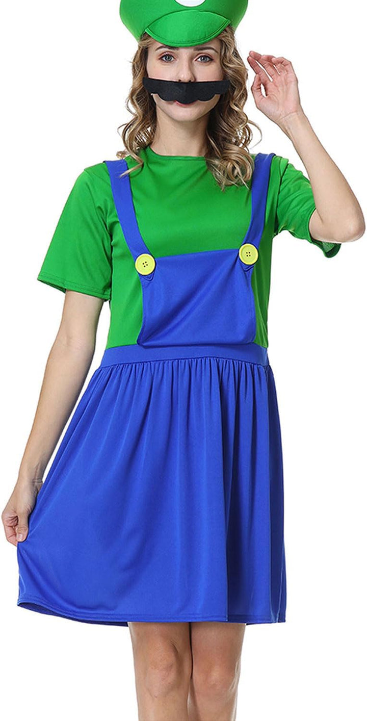 VISVIC Cosplay Kostüm Super Brothers Klempner, Kostüm mit Bodysuit, Cap und Schnurrbart, Karneval Ha