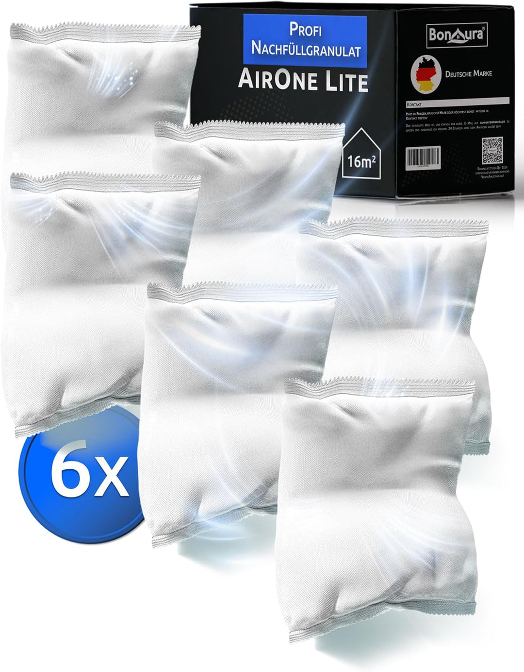 BonAura® AirOne Lite Luftentfeuchter Nachfüllpack I 6er Set 450g Luftentfeuchter Granulat I Entfeuch