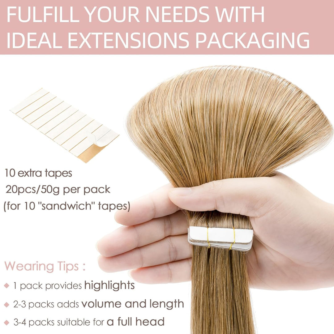 Silk-co Tape Extensions Echthaar 20stk, Haarverlängerung Tape in Extensions Echthaar, Remy Haarexten