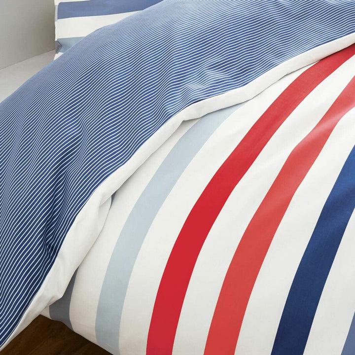 Traumschlaf • Mako-Satin Bettwäsche Streifen Marine Wendebettwäsche 135x200 cm + 80x80 cm 1 Bettbezu