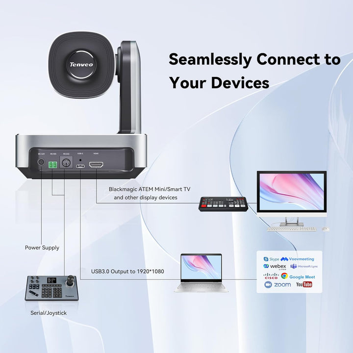 Tenveo PTZ-Kamera 20X optischer Zoom Weitwinkel USB3.0/HDMI Funktioniert mit Zoom Skype Teams FHD 10