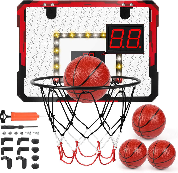 Apritsce Basketballkorb Indoor, Mini Basketballkorb fürs Zimmer mit Elektronische Anzeigetafel, 4 Bä