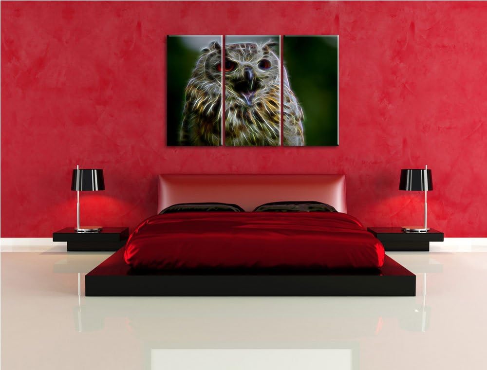 grosse Waldeule gähnt NewArt 3-Teiler Leinwandbild 120x80 Bild auf Leinwand, XXL riesige Bilder fert