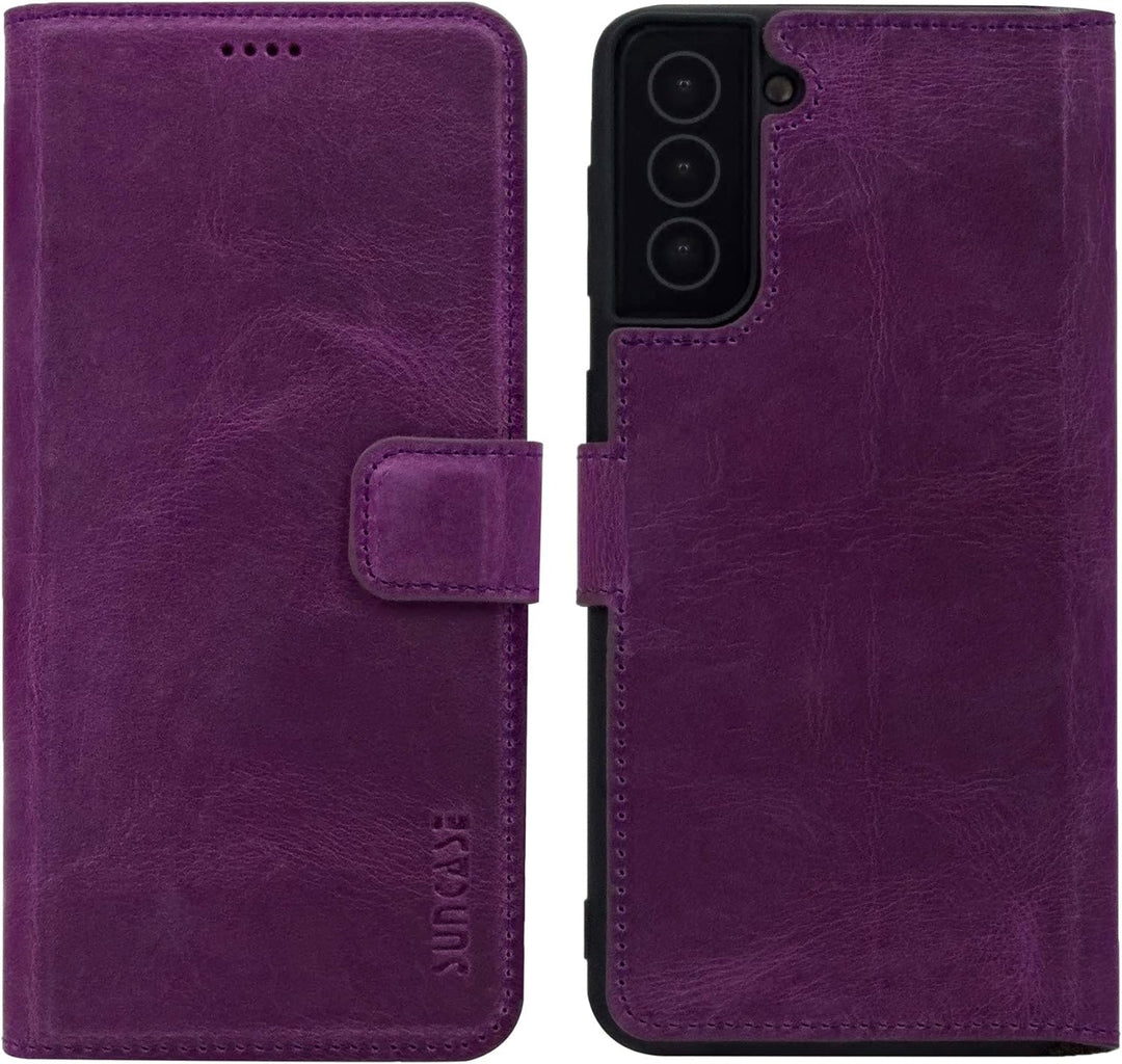 Suncase Book-Style Hülle kompatibel mit Samsung Galaxy S22 Plus 5G Leder Tasche (Slim-Fit) Lederhüll