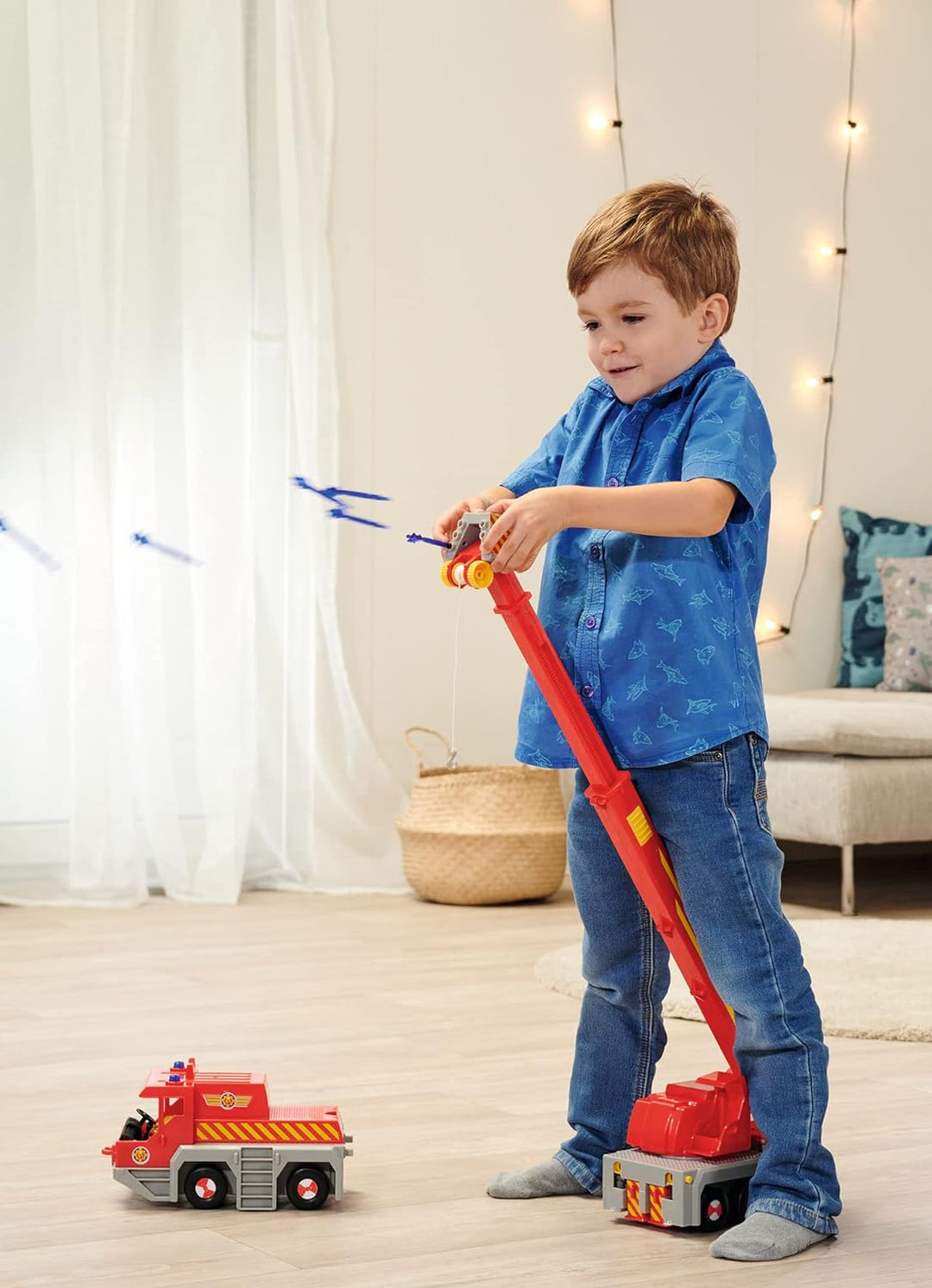 Simba 109252517 - Feuerwehrmann Sam Spielzeug-Kran (50 cm) - 2-in-1 Rettungs-Fahrzeug (Auto & Kran)