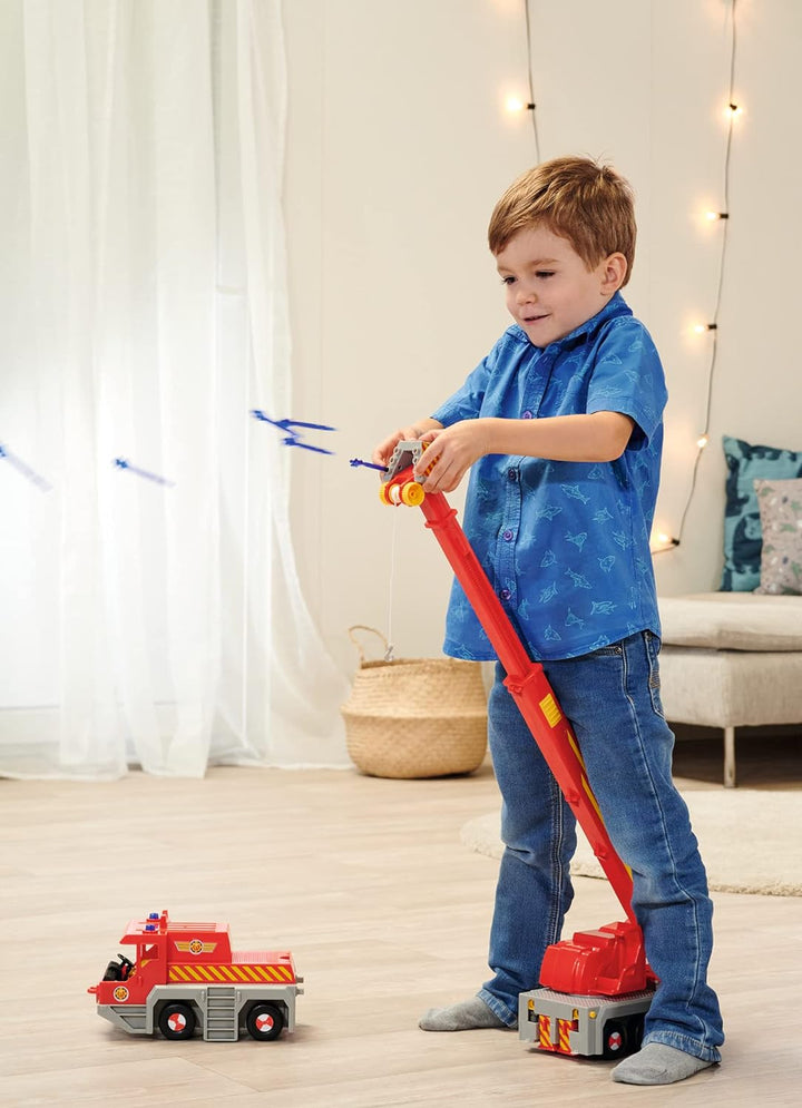 Simba 109252517 - Feuerwehrmann Sam Spielzeug-Kran (50 cm) - 2-in-1 Rettungs-Fahrzeug (Auto & Kran)