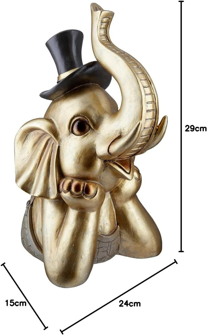 GILDE Deko Figur Skulptur Elefant mit Zylinder - Tierfigur aus Kunstharz - Dekoration Wohnzimmer - F