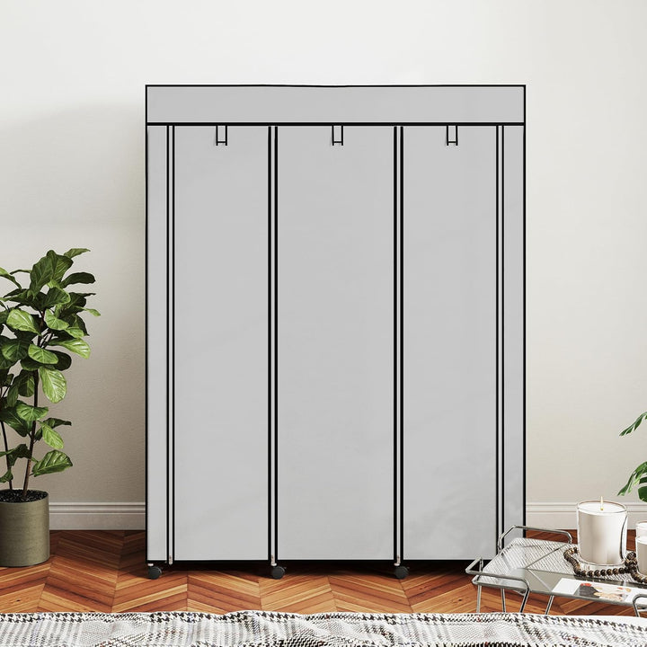 HOMCOM Stoffschrank, Kleiderschrank mit Rolle, Kleiderstangen, 8 Ebenen, Faltschrank, Faltbare Garde