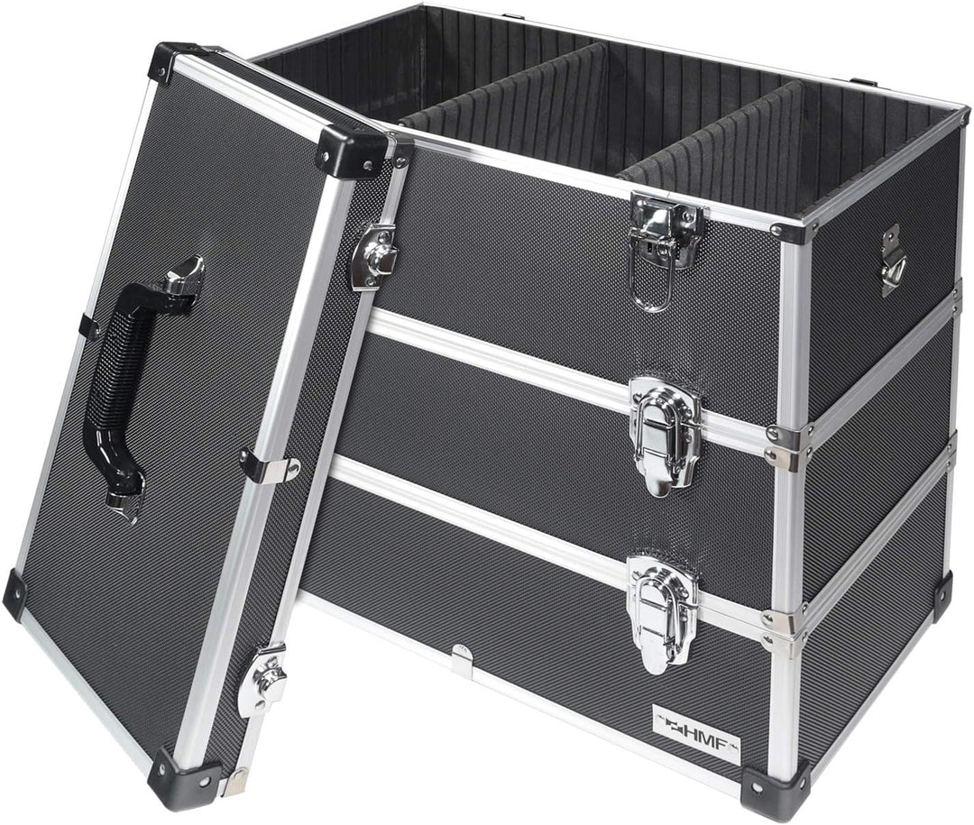 HMF 14661-02 Alu Werkzeugkoffer leer, 3 Etagen, 44 x 45 x 24 cm, schwarz, 3 Etagen