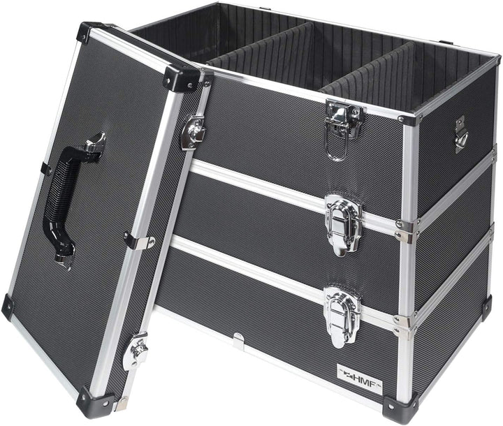 HMF 14661-02 Alu Werkzeugkoffer leer, 3 Etagen, 44 x 45 x 24 cm, schwarz, 3 Etagen