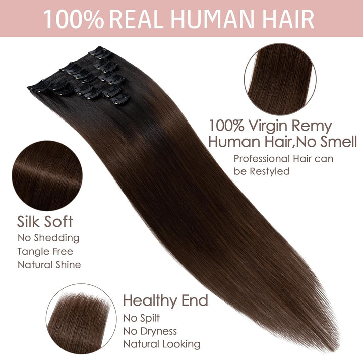 Silk-co Echthaar Clip In Extensions 8 Tressen 18 Clips 60g, Balayage Hair Extensions, Remy Echthaar