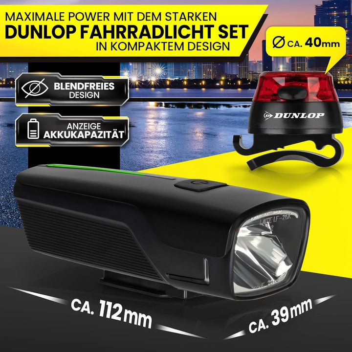 Dunlop Sports Fahrradlicht Set Fahrrad Licht - Extra helles LED mit Hochleistungs Akku - Fahrradbele