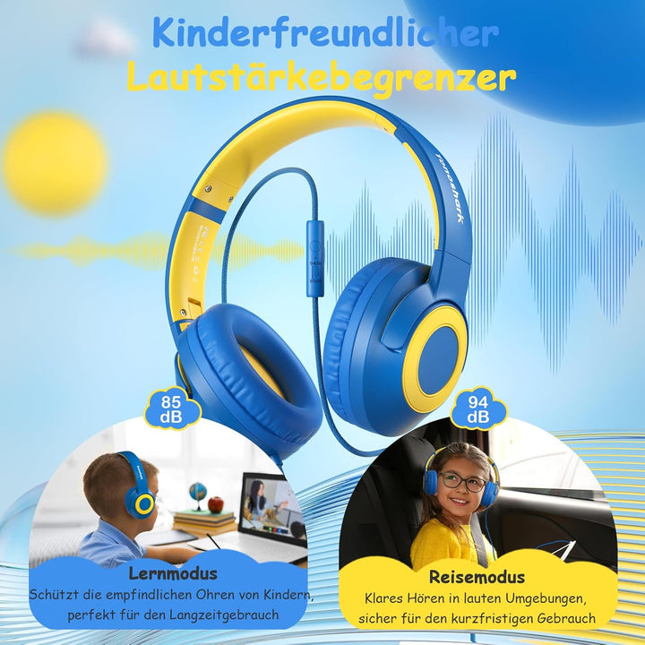 TONOSHARK Kinderkopfhörer mit Kabel Klappbar, mit Mikrofon, Kopfhörer Kinder Gehörschutz auf 85/94 d