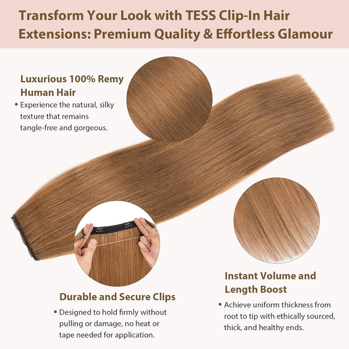 TESS 40 cm Flip In Extension Echthaar Braun mit 2 Clips, Haarverlängerung Mit Gummiband Echthaar Mit