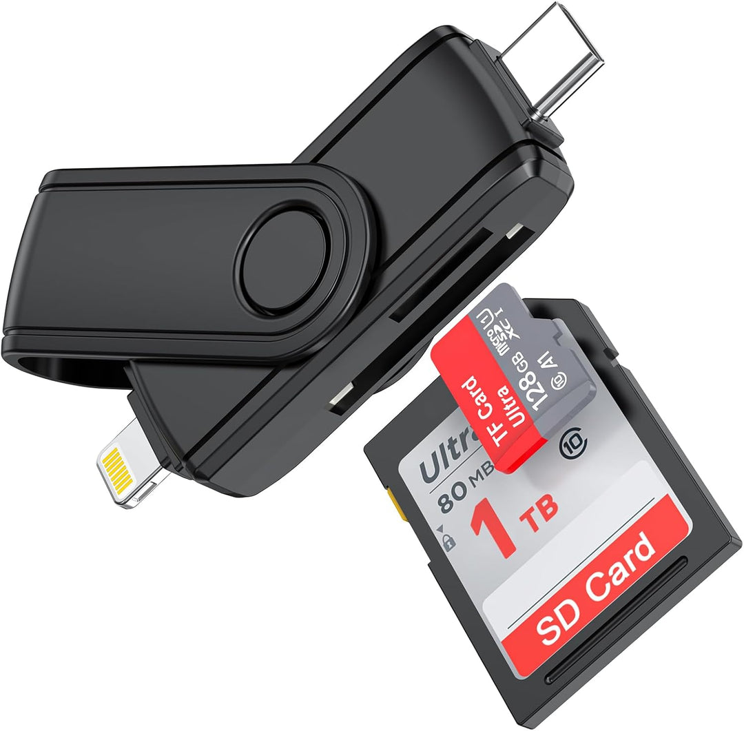 Card Reader 2-in-1 USB-C Lightning SD-Kartenleser für iPhone 15, iPad, Mac – Tragbarer Micro SD/SD-A