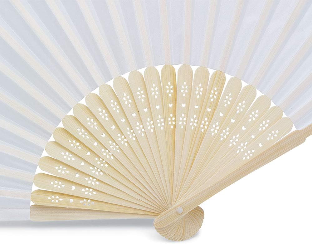 OLILLY 50 x Weisse Qualitätsfächer aus Stoff und Bambus – Für Hochzeit, Taufe, Feier oder Veranstalt
