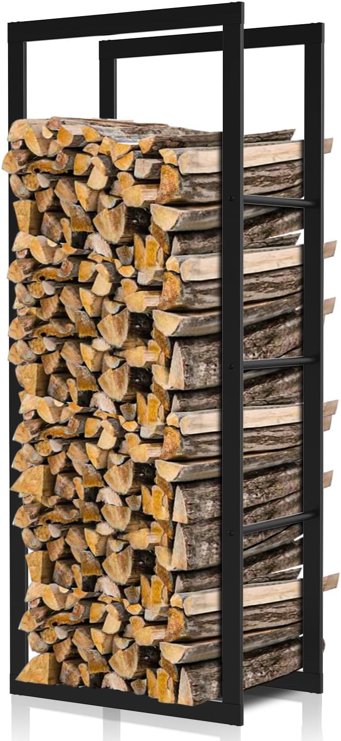 Ikodm kaminholzregal Innen und Aussen, Metall Brennholzregal aussen 40 x 25 x 100CM, Holzstapelhilfe