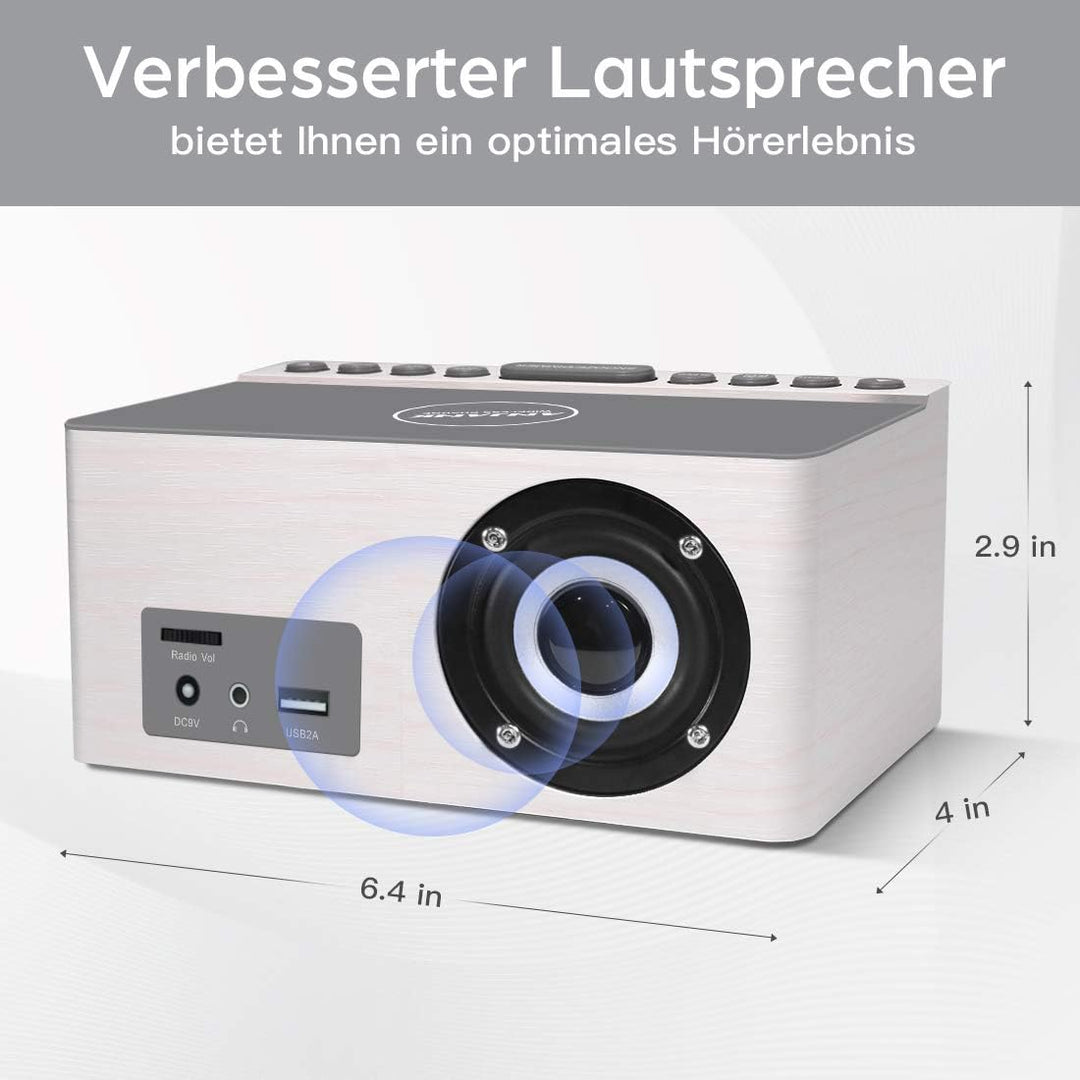 ANJANK Hölzerner Radio wecker Digital mit kabelloses Laden,10W Fast Wireless Charger for Iphone/Andr