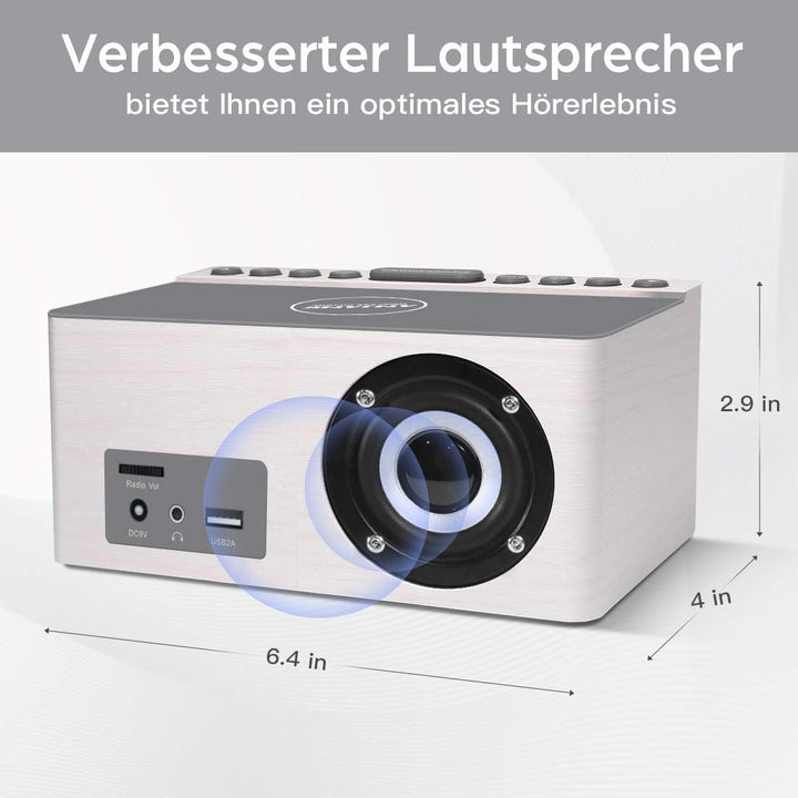 ANJANK Hölzerner Radio wecker Digital mit kabelloses Laden,10W Fast Wireless Charger for Iphone/Andr