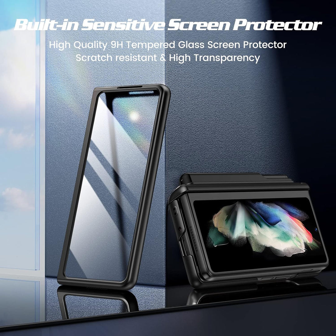 Doeshine Hülle Samsung Galaxy Z Fold 3 mit S Pen Slot, Handyhülle mit Ständer, Ganzkörper Robuste Sc