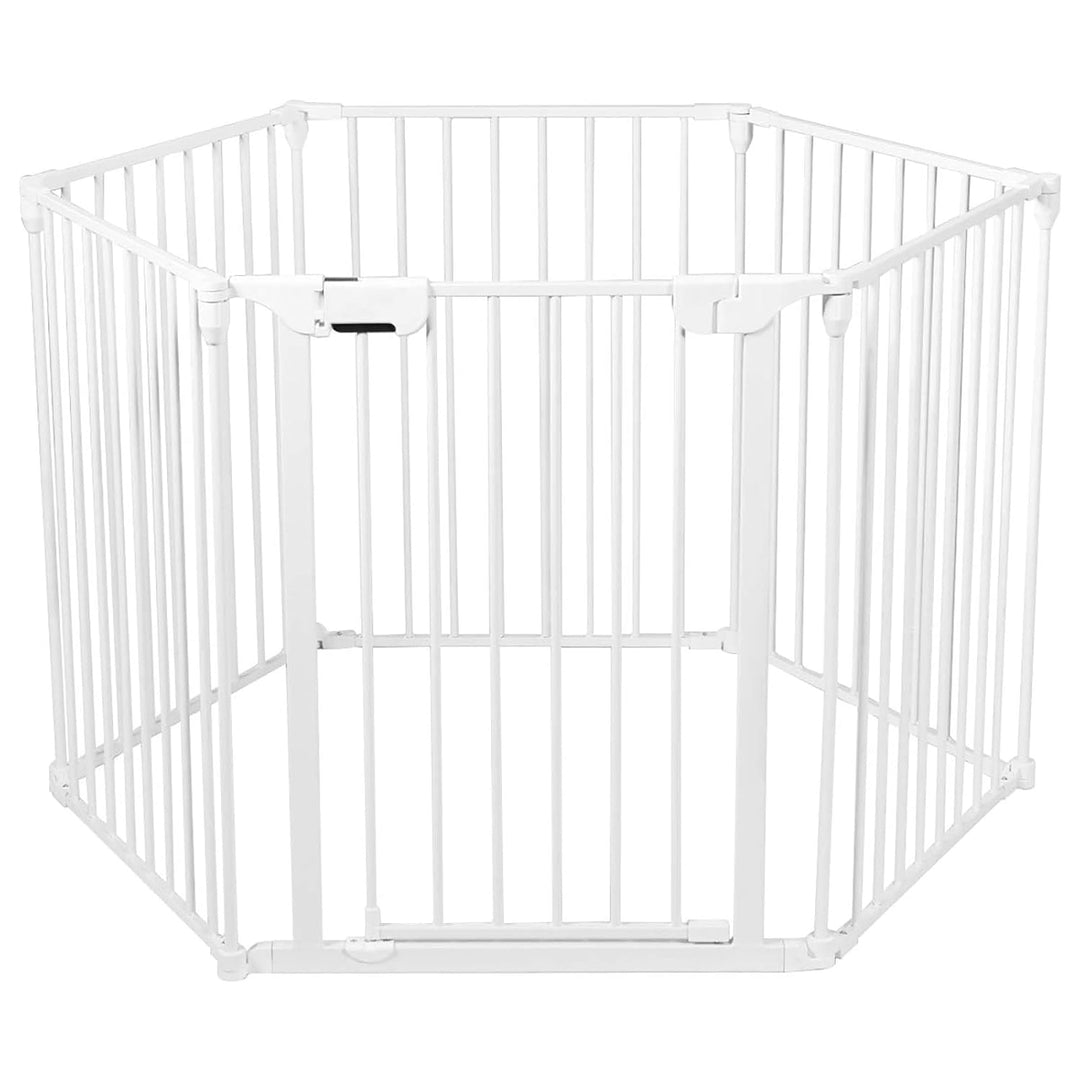 COSTWAY Kaminschutzgitter klappbar, Laufgitter mit Sicherheitstür, Ofenschutzgitter inkl. Wandhalter