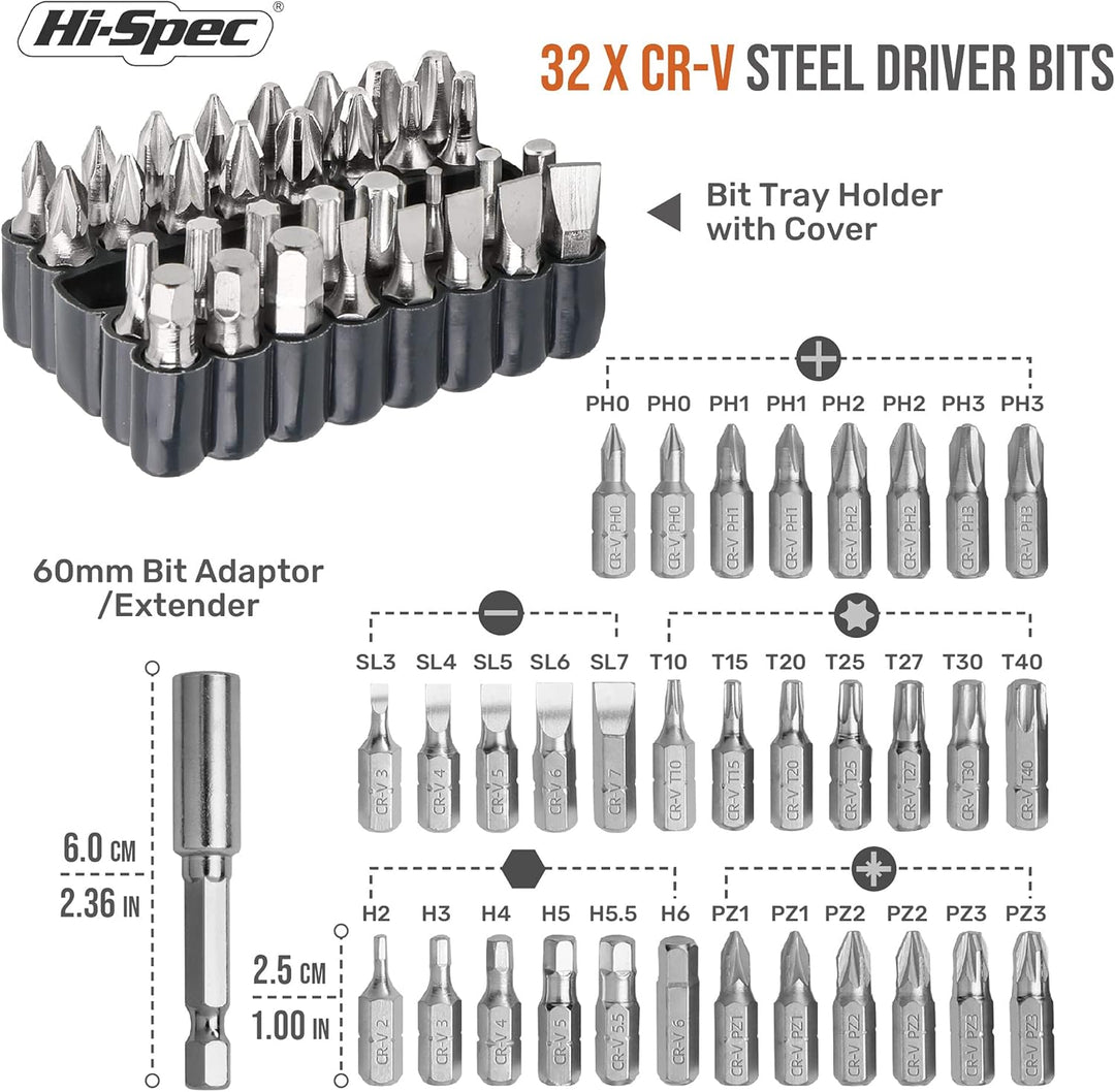 Hi-Spec 3.6V Mini Akkuschrauber in Weiss: Komplet Set mit elektrischer Akkuschrauber und 33tlg. Bit