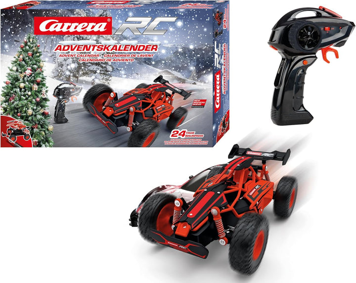 Carrera RC Adventskalender 2.0 2,4 GHz Buggy, Rot │Ferngesteuertes Auto aus 24 Bauteilen bauen │Elek