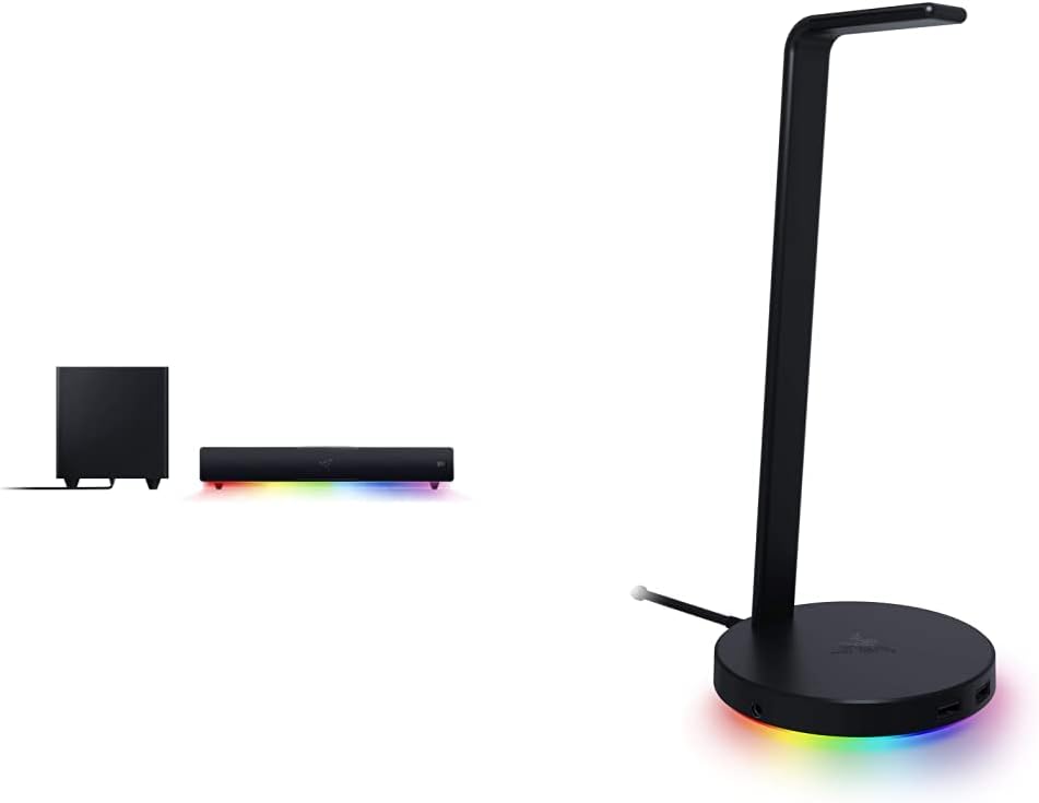 Razer Leviathan V2 - PC-Gaming-Soundbar Schwarz & Base Station V2 Chroma - Headset-Ständer mit USB-H