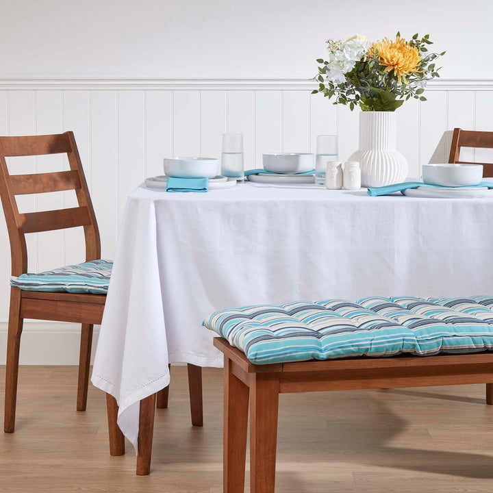 Homescapes gestreifte Bankauflage New England, blau-weiss, Sitzkissen für Bänke und Gartenbänke mit