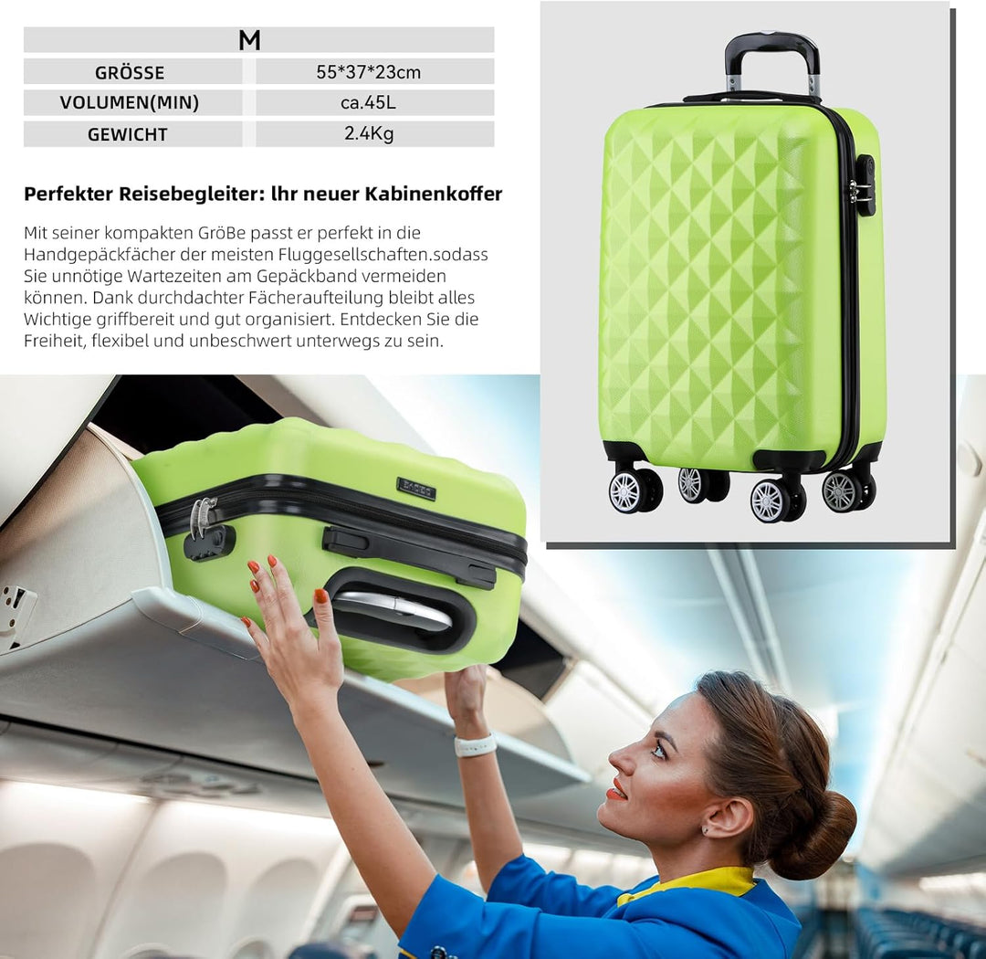 BEIBYE Zwillingsrollen 2066 Hartschale Trolley Koffer Reisekoffer Gepäck M-L-XL-Set (Grün, M) Grün M