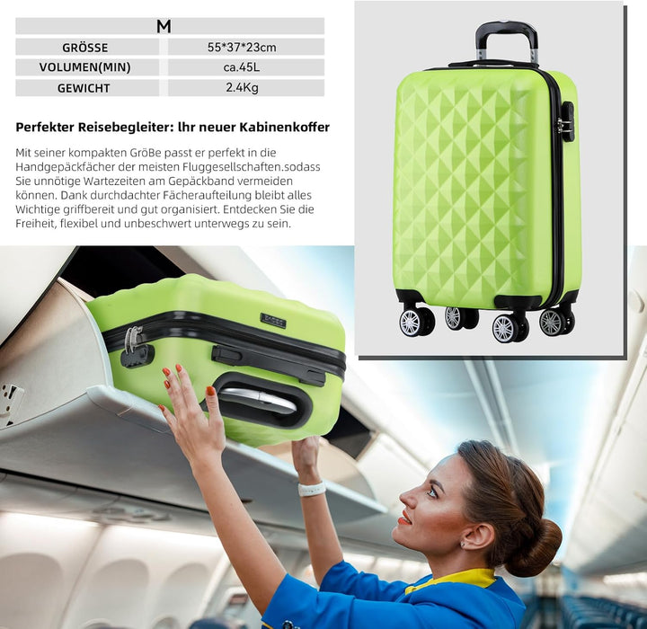 BEIBYE Zwillingsrollen 2066 Hartschale Trolley Koffer Reisekoffer Gepäck M-L-XL-Set (Grün, M) Grün M