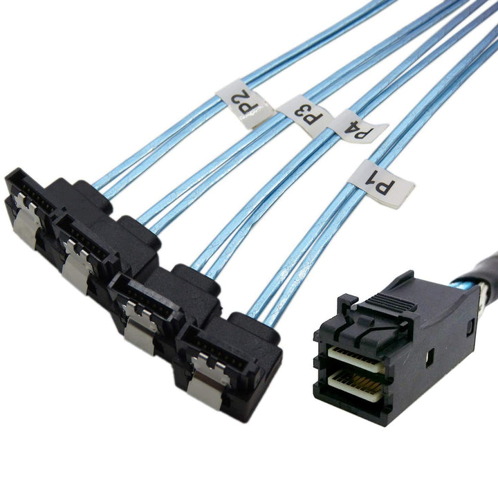 Cablecc Interner Mini-SAS-SFF-8643-Host auf abgewinkeltem 4-SATA-Zielfestplatten-6-Gbit/s-Datenserve