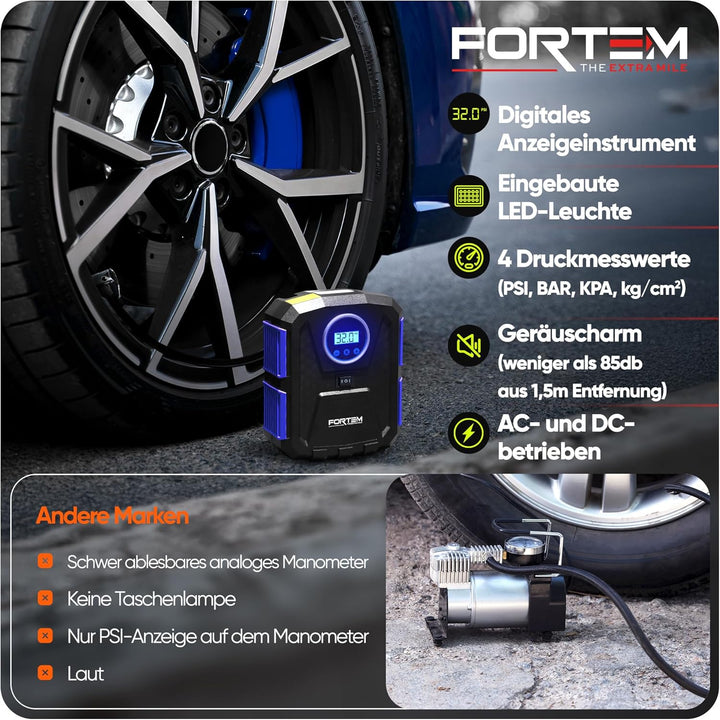 Fortem Tragbarer Kompressor Autoreifen, Kompressor Fahrrad, 12V Autoreifen Pumpe und Fahrradpumpe El