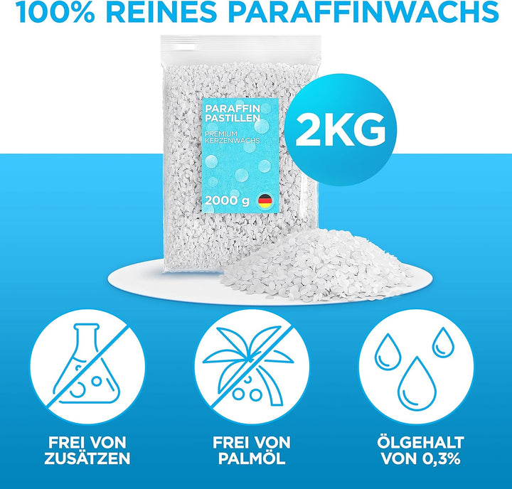 molinoRC Kerzenwachs - 2kg REIN WEIssES Paraffinwachs für Kerzen - Qualität aus Deutschland - Kerzen