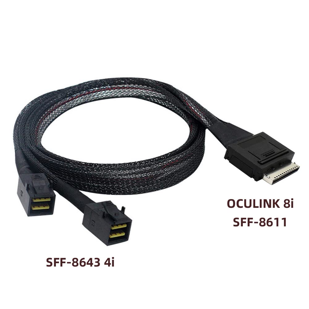 cablecc 50cm OCuLink PCIe PCI-Express SFF-8611 8x 8-Lane auf Dual SFF-8643 HD 4x SSD Daten Aktiv Kab