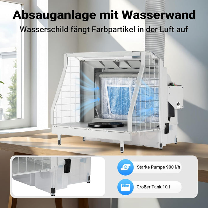XPOtool Airbrush Absauganlage mit Wasserwand 11m³/min Wasserfall Wasserschild mit LED und Lüfter