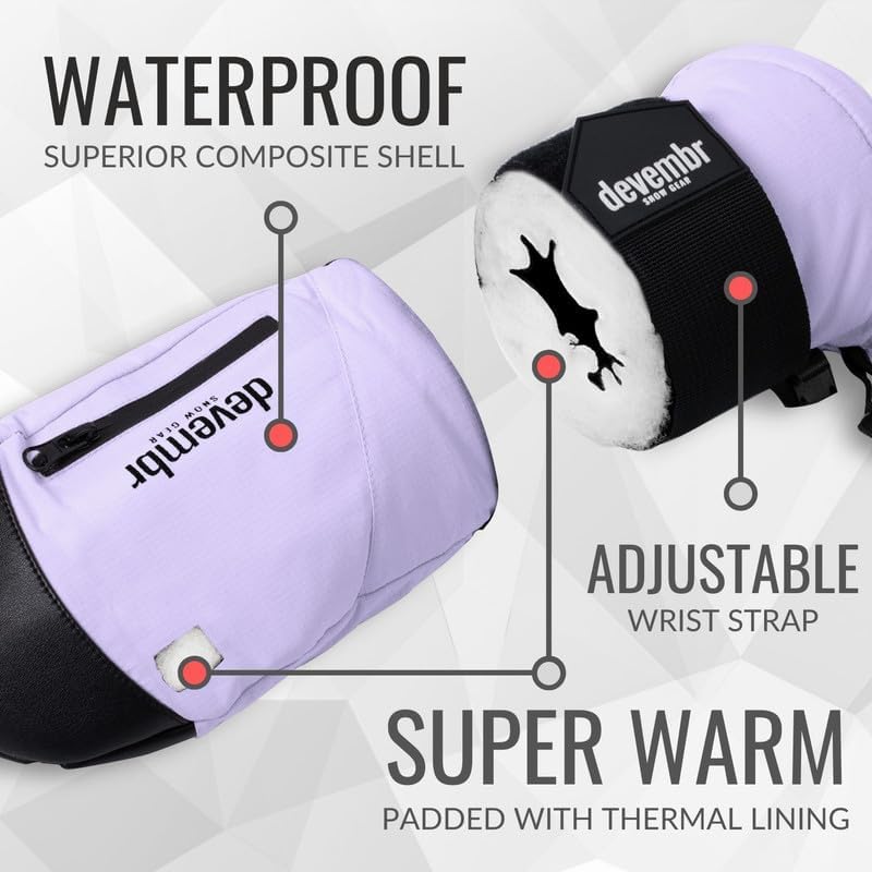 devembr Ski-Fäustlinge mit Handgelenkschützern, Warme Snowboard-Fäustlinge, Wasserdicht M Violett, M